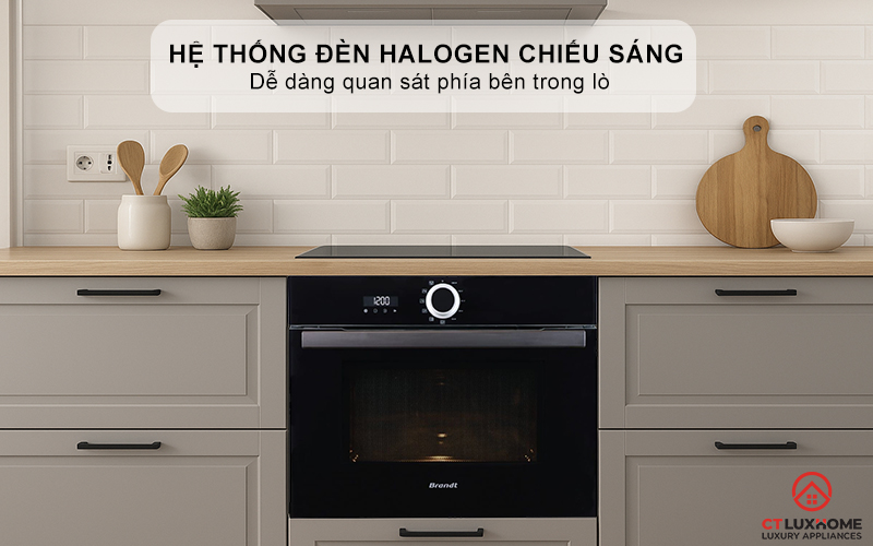 Hệ thống đèn Halogen chiếu sáng, dễ dàng quan sát phía bên trong lò