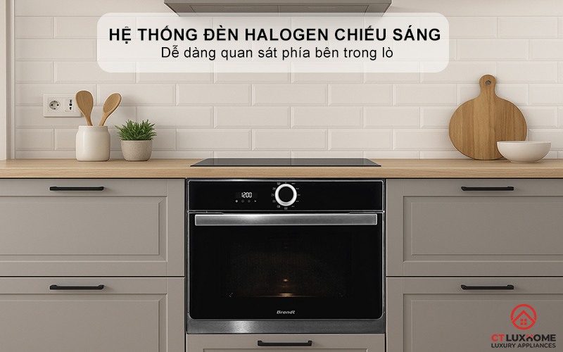 Hệ thống đèn Halogen chiếu sáng, dễ dàng quan sát phía bên trong lò