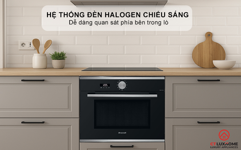Hệ thống đèn Halogen chiếu sáng, dễ dàng quan sát phía bên trong lò