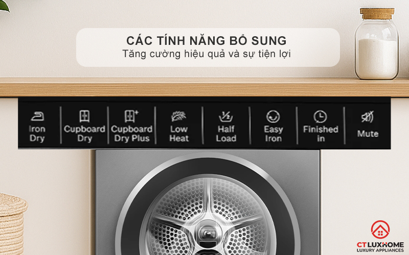 MÁY SẤY BƠM NHIỆT BOSCH WQG25303SG SERIES 6 10KG MÀU XÁM 4