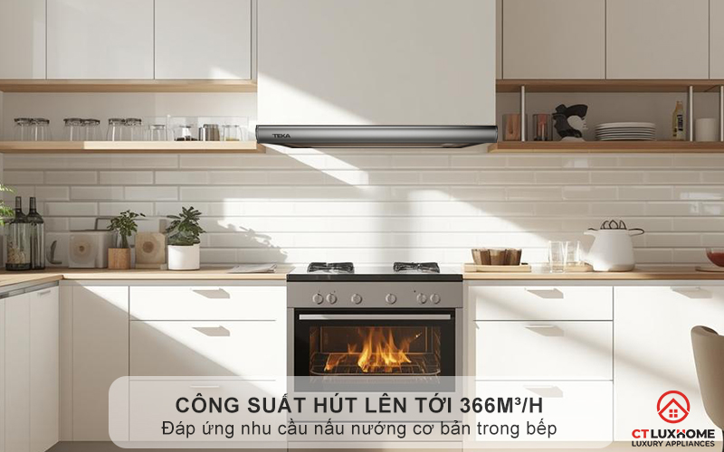 Hút mùi nhanh chóng trong không gian bếp nhỏ với công suất hút 366m³/h