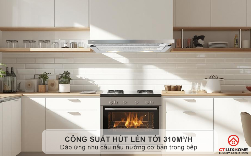 Hút mùi nhanh chóng trong không gian bếp nhỏ với công suất hút 310m³/h