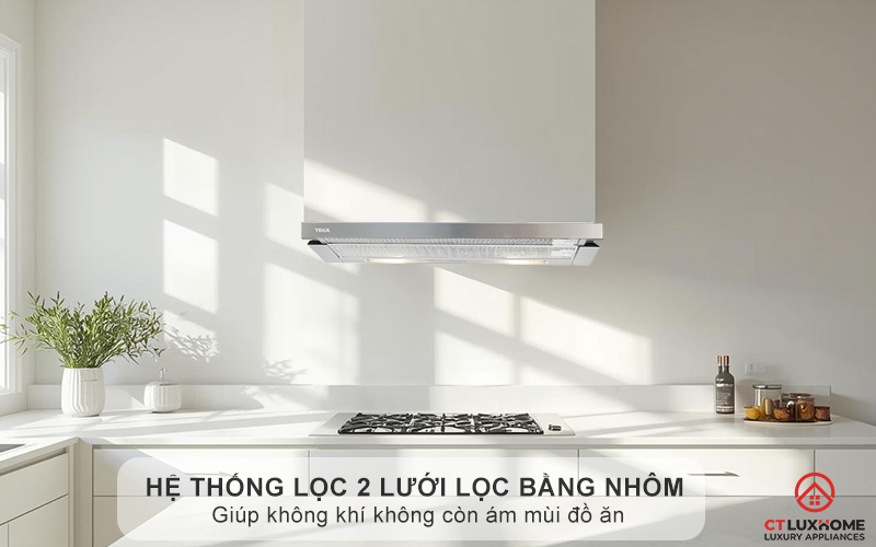 Hệ thống lọc 2 lưới lọc bằng nhôm giúp không khí không còn ám mùi đồ ăn