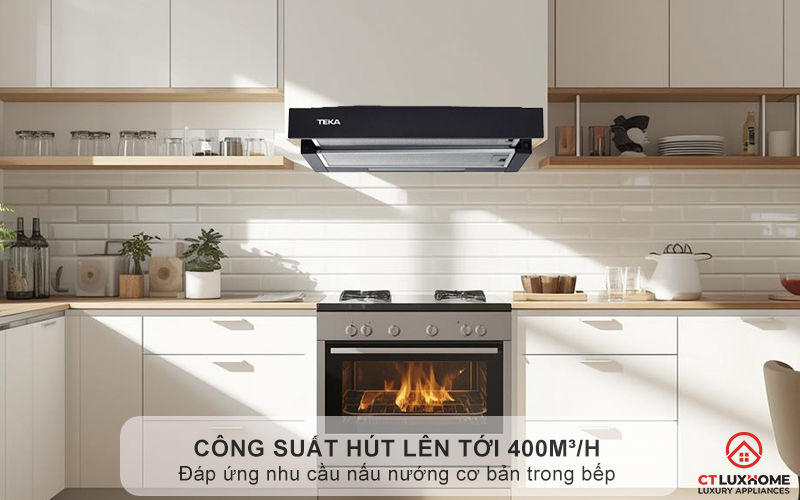 Hút mùi nhanh chóng trong không gian bếp với công suất hút 400m³/h