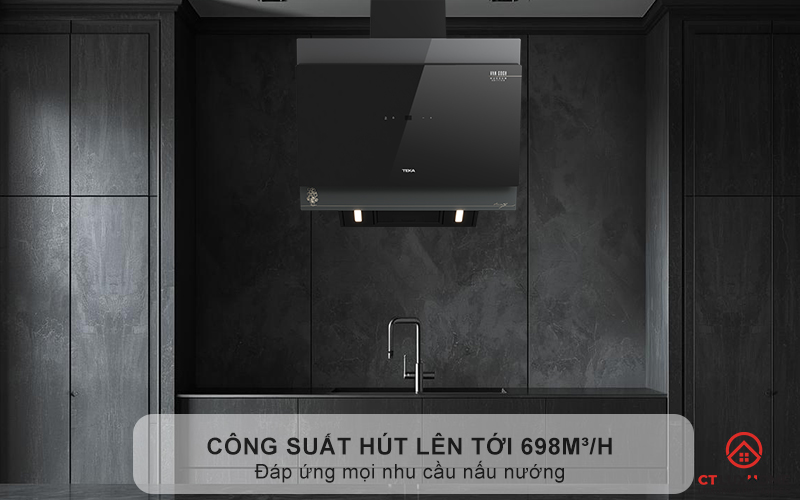 Hút mùi nhanh chóng nhờ công suất hút lên tới 698m³/h