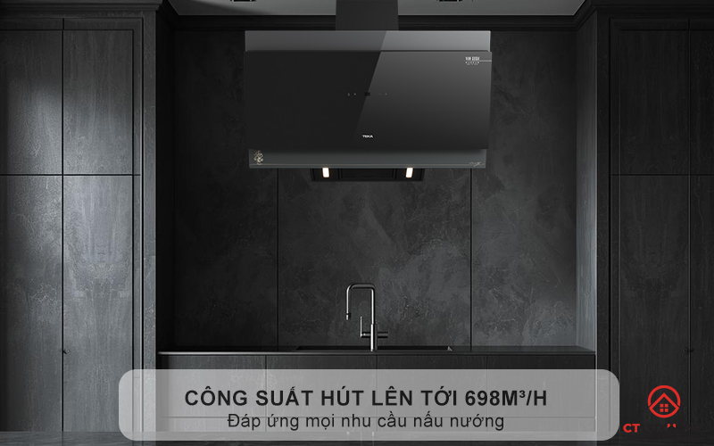 Hút mùi nhanh chóng nhờ công suất hút lên tới 698m³/h