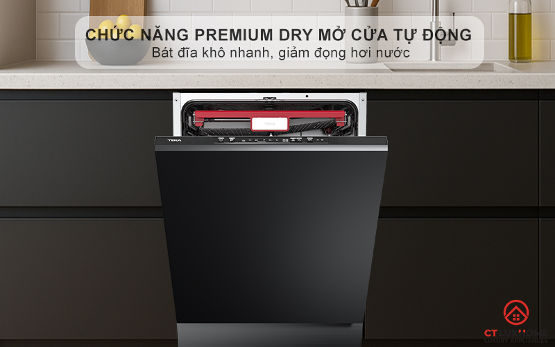 Chức năng PremiumDry mở cửa tự động khi hoàn thành chu trình - Bát đĩa khô nhanh, giảm đọng hơi nước