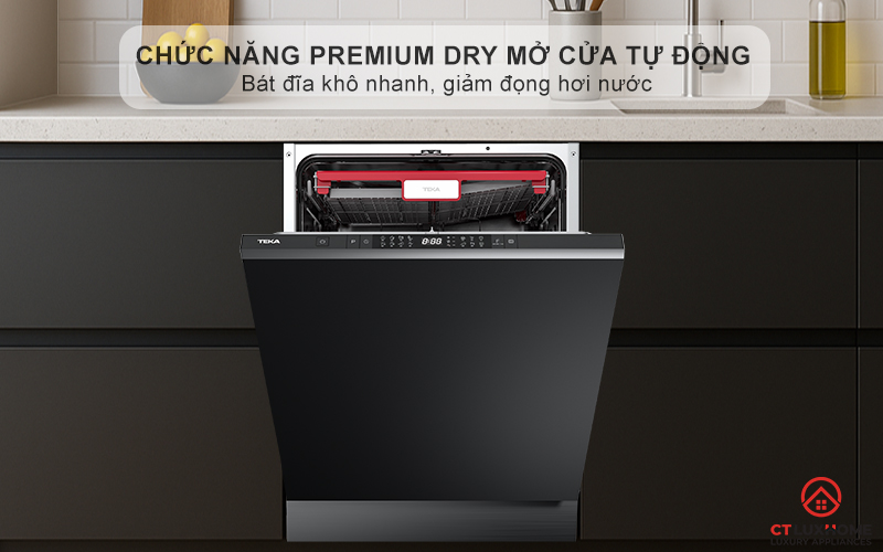 Chức năng PremiumDry mở cửa tự động khi hoàn thành chu trình - Bát đĩa khô nhanh, giảm đọng hơi nước
