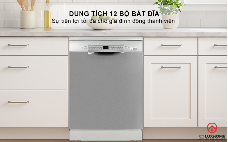 Dung tích chứa lớn, công suất rửa 12 bộ đồ ăn Châu Âu