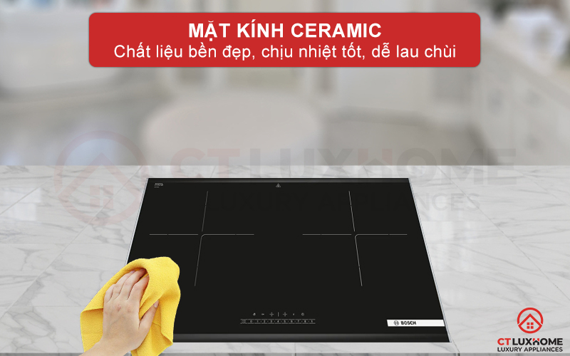Mặt kính Schott Ceran cho khả năng chịu lực và chịu nhiệt tốt, dễ vệ sinh lau chùi.
