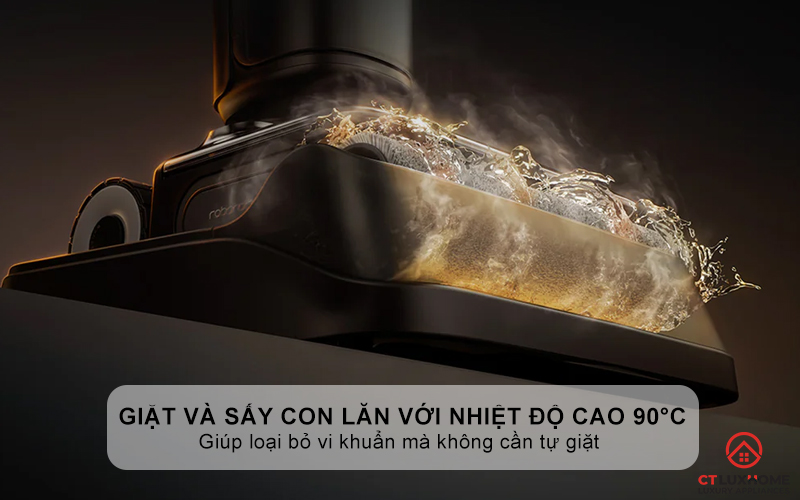 Tính năng tự động giặt và sấy con lăn với nhiệt độ cao 90°C giúp loại bỏ vi khuẩn mà không cần tự giặt