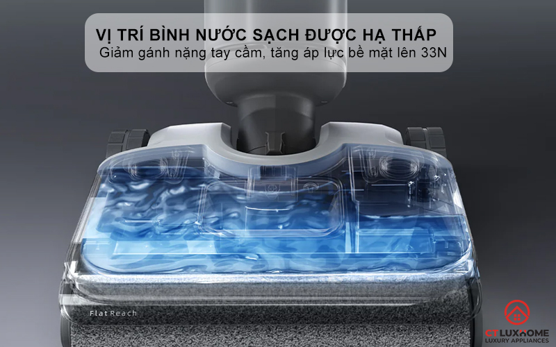 Vị trí bình nước sạch được hạ thấp - Giảm gánh nặng tay cầm, tăng áp lực bề mặt lên