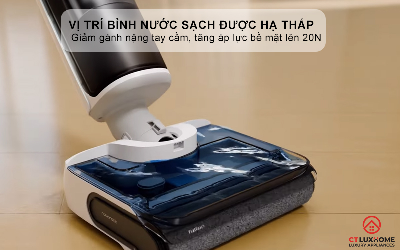 Vị trí bình nước sạch được hạ thấp - Giảm gánh nặng tay cầm, tăng áp lực bề mặt 