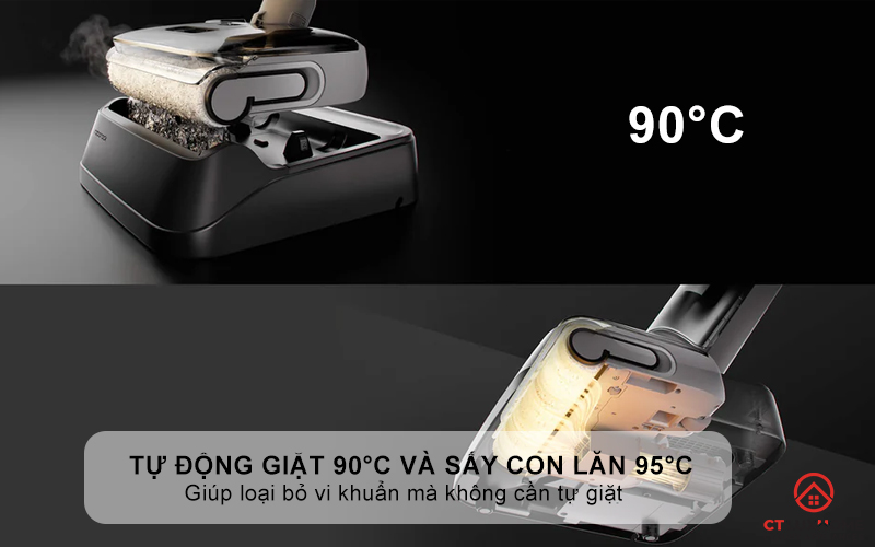 Tính năng giặt giẻ với nhiệt độ cao 90°C giúp loại bỏ vi khuẩn mà không cần tự giặt