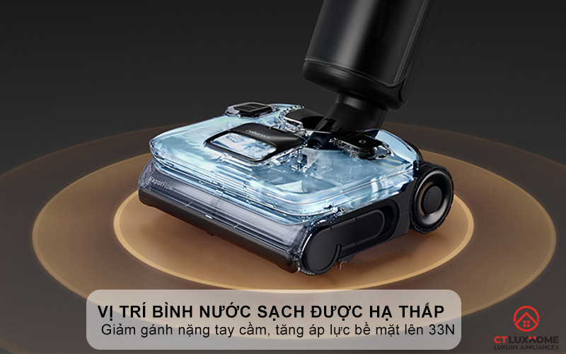 Vị trí bình nước sạch được hạ thấp - Giảm gánh nặng tay cầm, tăng áp lực bề mặt lên 33N