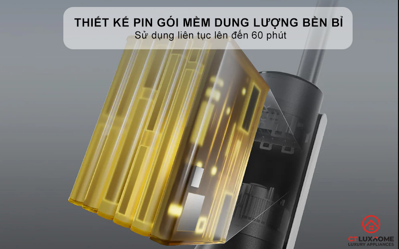 Thiết kế pin gói mềm dung lượng bền bỉ - Sử dụng liên tục lên đến 60 phút