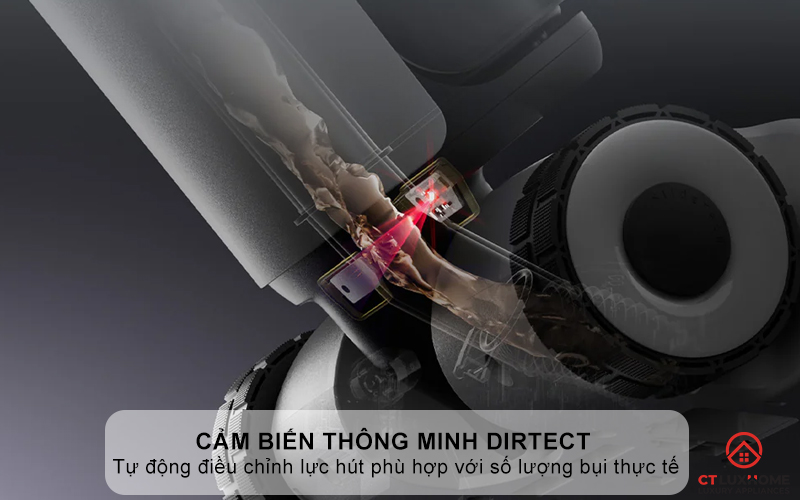 Cảm biến thông minh DirTect tự động điều chỉnh công suất và lưu lượng nước khi phát hiện bụi bẩn và làm sạch