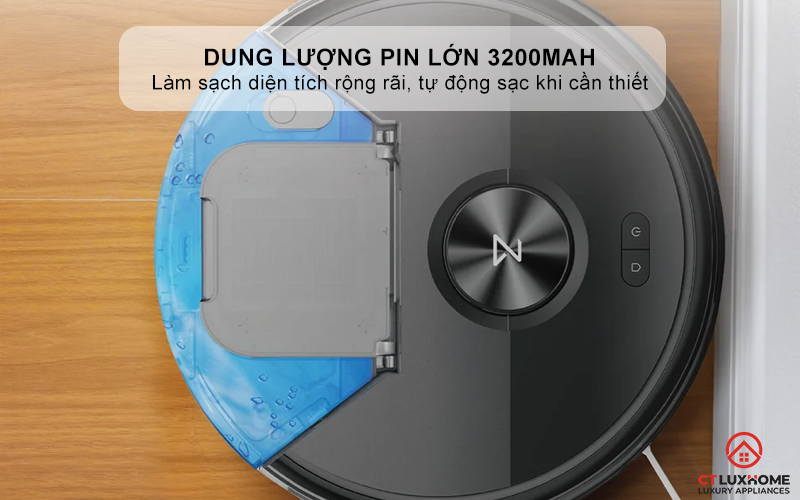 Dung lượng pin lớn 3200mAh - Làm sạch diện tích rộng rãi, tự động sạc khi cần thiết