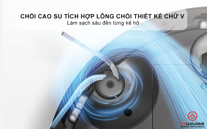 Chổi cao su tích hợp lông chổi thiết kế chữ V - Làm sạch sâu đến từng kẽ hở