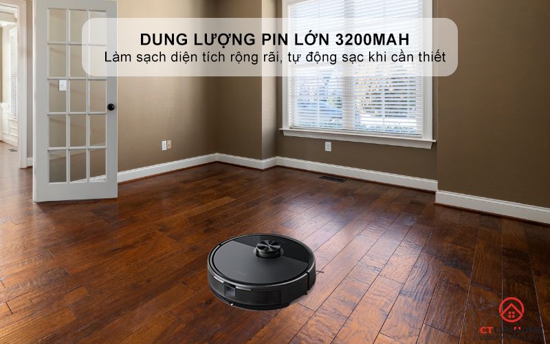 Dung lượng pin lớn 3200 mAh - Làm sạch diện tích rộng rãi, tự động sạc khi cần thiết
