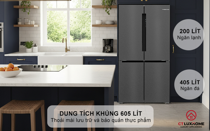 Dung tích lớn 605L - Lưu trữ thực phẩm Vô tận cho gia đình lớn
