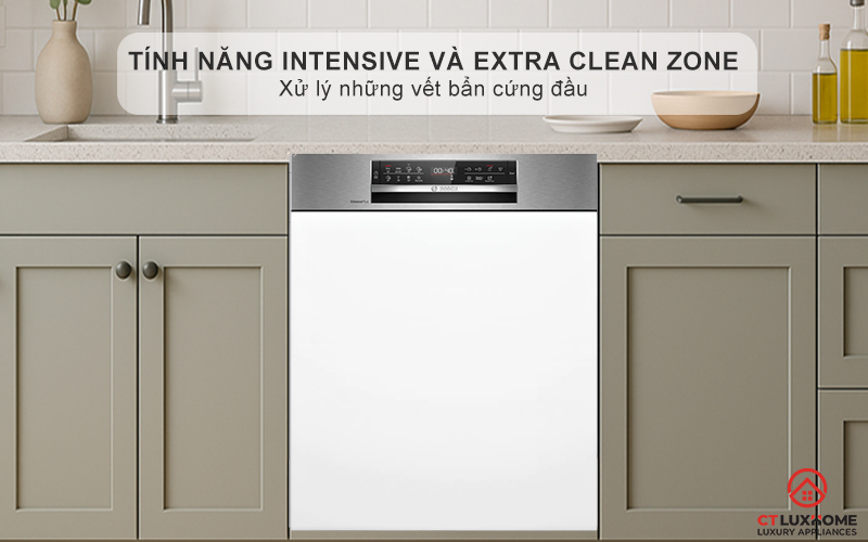 Tăng áp lực nước giàn dưới cùng với tính năng IntensiveZone và giàn giữa với hệ thống thủy lực Extra Clean Zone