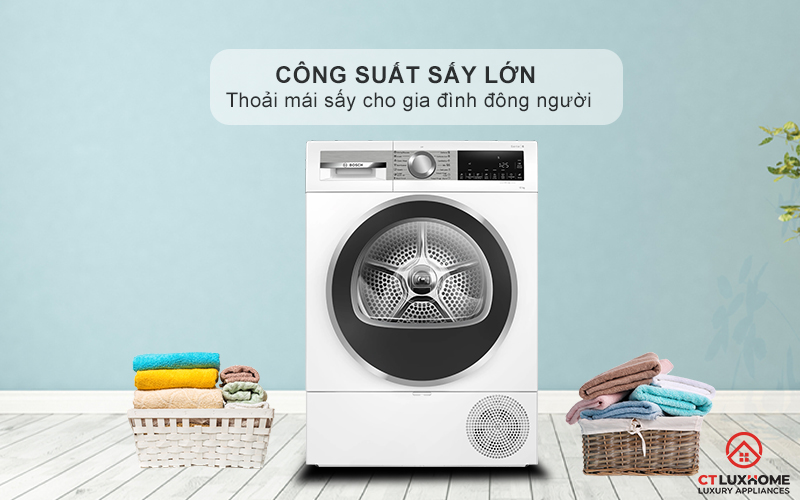 Dung tích sấy lớn, công suất sấy đến 10kg thoải mái sấy cho gia đình đông người