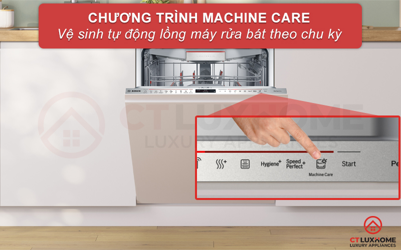 Vệ sinh tự động máy rửa bát với tính năng Machine Care