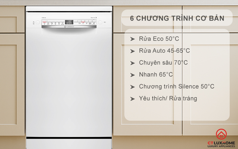 Tích hợp 6 chương trình rửa cơ bản, phù hợp với nhiều nhu cầu sử dụng