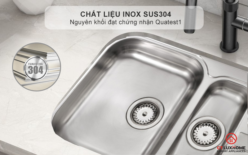 Chất liệu Inox AISI304 sáng bóng, bền bỉ chống oxi hóa - Bảo vệ sức khỏe cho gia đình