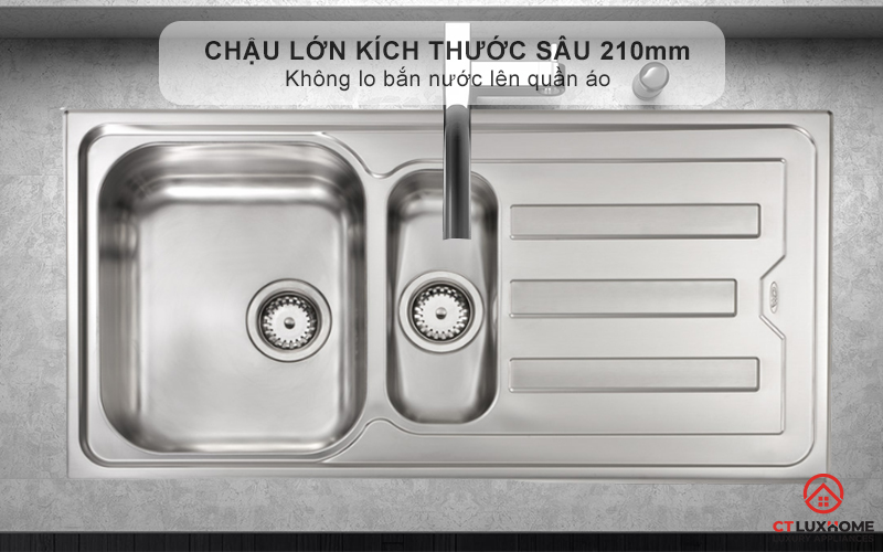 Chậu lớn kích thước sâu 210mm - Không lo bắn nước lên quần áo
