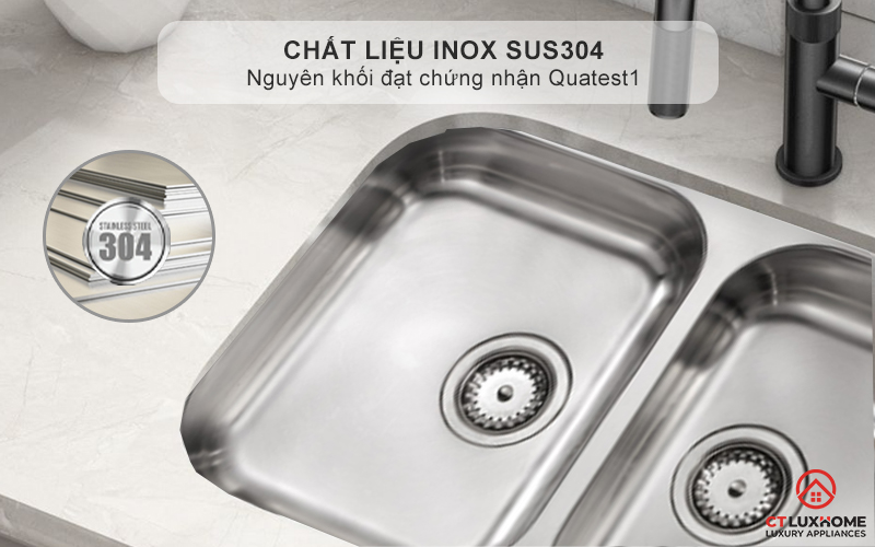 Chất liệu Inox AISI304 sáng bóng, bền bỉ chống oxi hóa - Bảo vệ sức khỏe cho gia đình