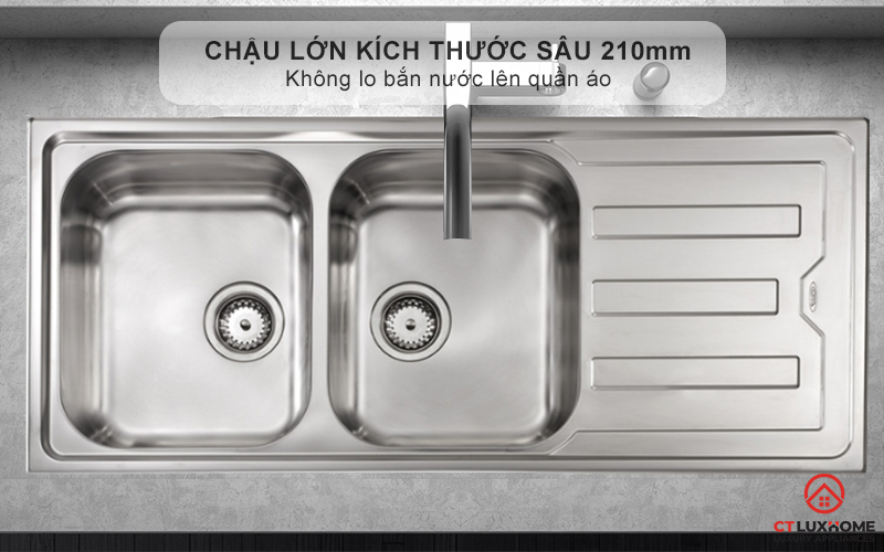Chậu kích thước sâu 210mm - Không lo bắn nước lên quần áo