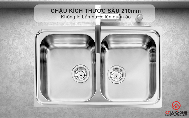 Chậu kích thước sâu 210mm - Không lo bắn nước lên quần áo