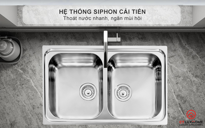 Hệ thống Siphon cải tiến thoát nước nhanh, ngăn mùi hôi