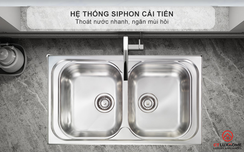 Hệ thống Siphon cải tiến thoát nước nhanh, ngăn mùi hôi