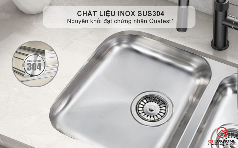 Chất liệu Inox AISI304 sáng bóng, bền bỉ chống oxi hóa - Bảo vệ sức khỏe cho gia đình