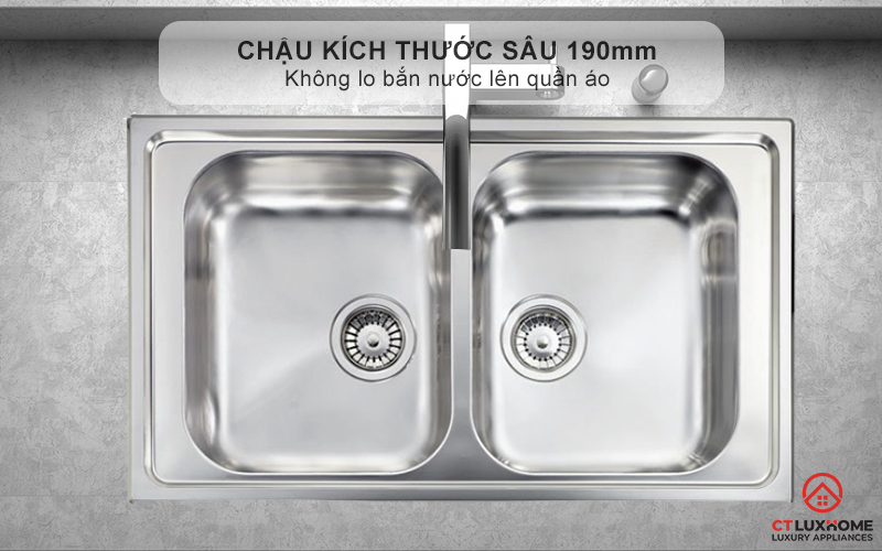 Chậu kích thước sâu 190mm - Không lo bắn nước lên quần áo