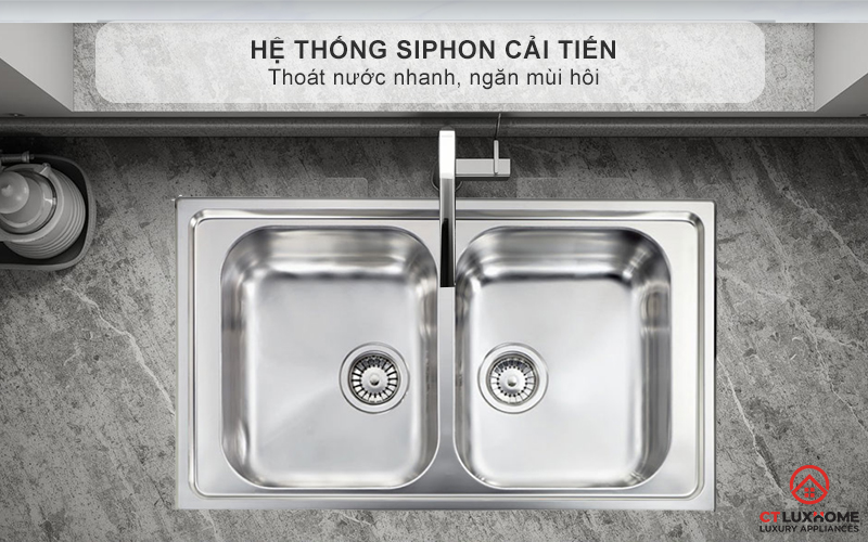 Hệ thống Siphon cải tiến thoát nước nhanh, ngăn mùi hôi
