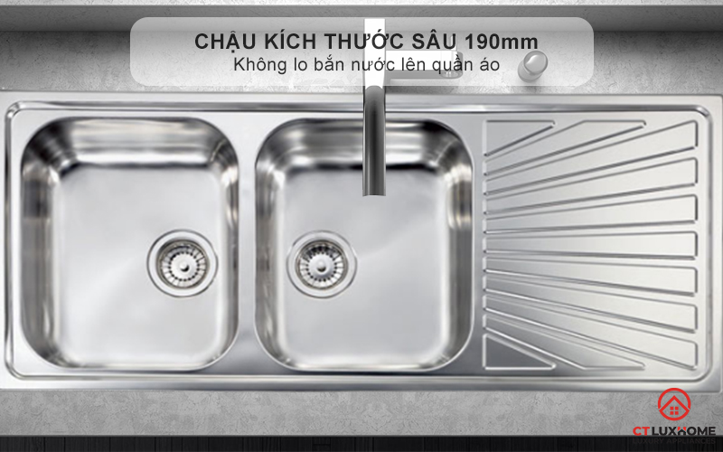 Chậu kích thước sâu 190mm - Không lo bắn nước lên quần áo