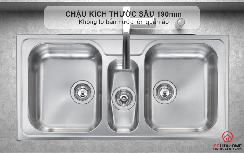 Chậu kích thước sâu 190mm - Không lo bắn nước lên quần áo