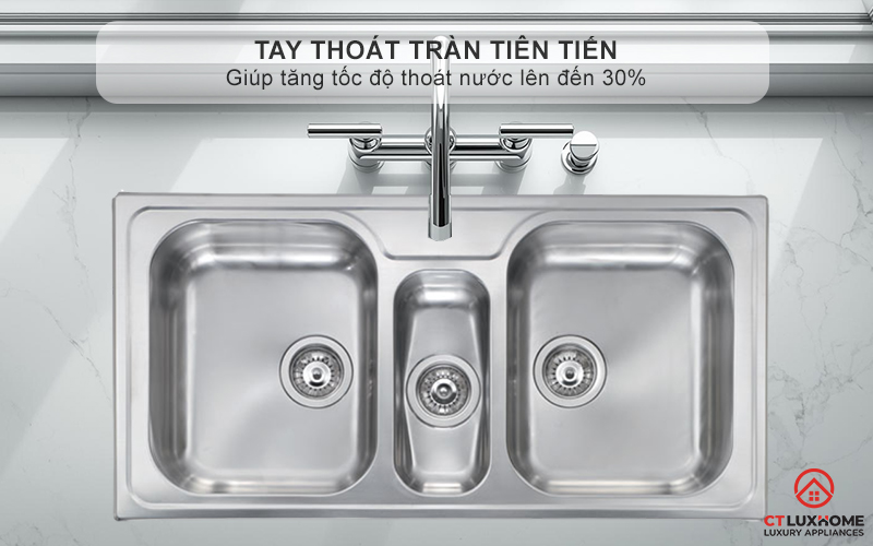 Tay thoát tràn tiên tiến giúp tăng tốc độ thoát nước lên đến 30%