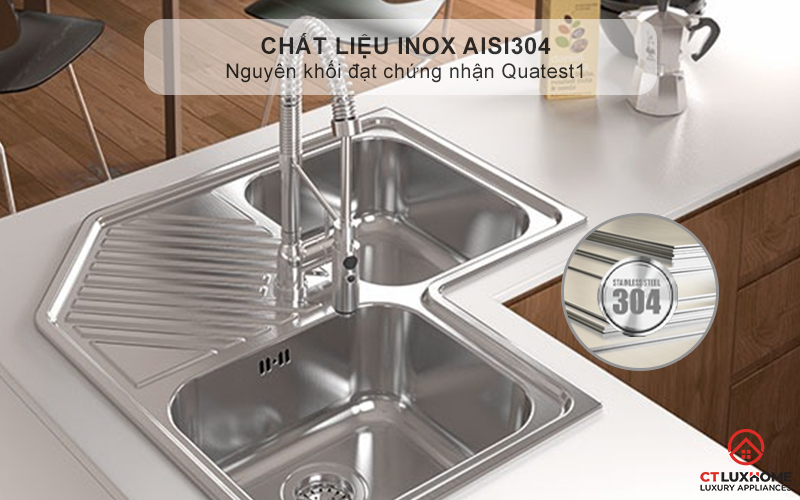 Chất liệu Inox AISI304 sáng bóng, bền bỉ chống oxi hóa - Bảo vệ sức khỏe cho gia đình