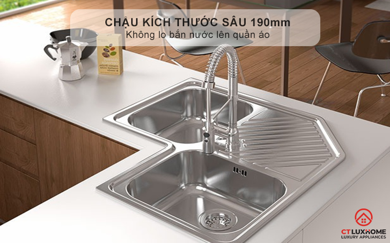 Chậu kích thước sâu 190mm - Không lo bắn nước lên quần áo