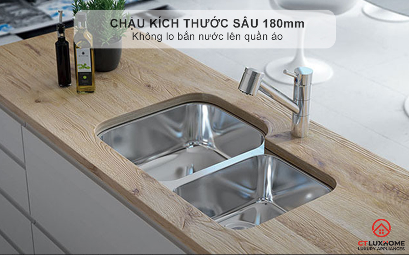 Chậu kích thước sâu 180mm - Không lo bắn nước lên quần áo