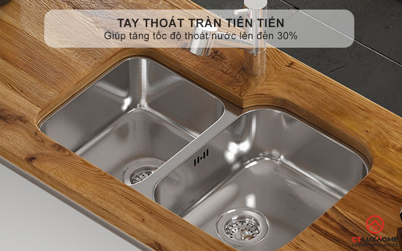 Tay thoát tràn tiên tiến giúp tăng tốc độ thoát nước lên đến 30%