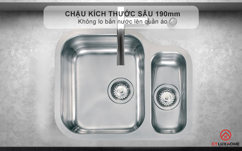 Chậu kích thước sâu 180mm - Không lo bắn nước lên quần áo