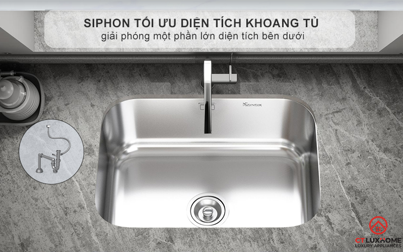 Siphon tối ưu diện tích khoang tủ 