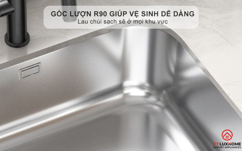 Góc lượn R90 mm giúp vệ sinh dễ dàng 