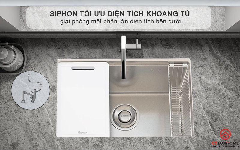 Siphon tối ưu diện tích khoang tủ 